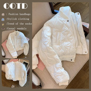 白色棉服女设计感小众冬季2023年韩版洋气小个子加厚短款外套