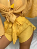 欧美黄色绑带松紧性感高腰短裤泳装女沙滩度假比基尼罩裙