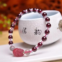 天然酒红石榴石草莓晶貔貅手链女女人石养颜旺夫美容手工编织礼物