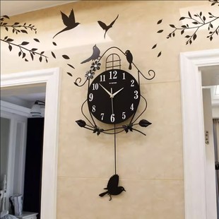 欧式摇摆挂钟铁艺简约现代客厅时钟创意时尚个性钟表超静音石英钟