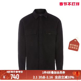 represent黑色羊毛纯色男士单排扣衬衫款日常休闲外套