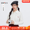 三福衬衫2025新款春季花边娃娃领衬衣刺绣白色长袖上衣女装495523