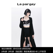 lapargay纳帕佳2024女装，黑色上衣个性时尚气质，长袖拼接针织衫