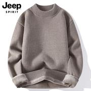 jeep吉普男士毛衣冬季2024加绒加厚毛线衣(毛线衣，)圆领打底针织衫男装