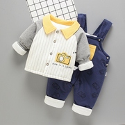 婴儿棉衣两件套秋冬套装纯棉，0-2岁宝宝冬装棉服，外出中厚背带裤棉