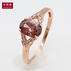 金奇麟俄罗斯585紫金14K玫瑰金闪亮时尚褐色宝石镶嵌锆石戒指指环