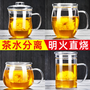 茶杯玻璃杯过滤泡花茶家用带盖带把杯子茶水分离男女办公透明水杯