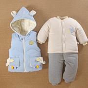 0一1岁男宝宝秋冬装加厚棉服袄分体款童婴儿衣服三件套装季外出服