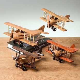 复古木质飞机模型玩具摆件，木质仿真创意，飞机手工成品工艺装饰摆件