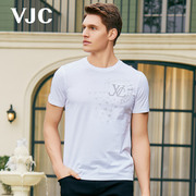 VJC/威杰思2024夏季短袖T恤男装千鸟格白色半袖男士休闲上衣