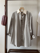 韩系设计师款进口棉色织条纹衬衫，女长袖宽松休闲减龄气质显瘦百搭