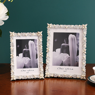 简约创意珍珠相框摆台6寸7寸10寸儿童写真结婚照组合框架相册摆件
