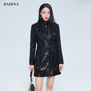 BADINA芭蒂娜黑色亮片西装冬季时尚洋气收腰中长款西服外套女