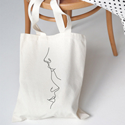 女士几何图案印花帆布托特包休闲手提包大号学院包环保购物袋