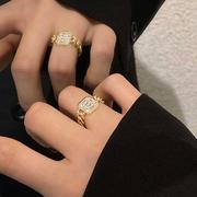 2021年金色链条超闪大锆石戒指女ins潮网红同款时尚个性指环