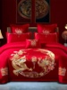 新婚庆(新婚庆)大红色，四件套天丝棉绣花被套，结婚礼家纺床上用品1.51.8床