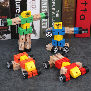木质拼装玩偶百变机器人组装关节木偶 2-3-4岁儿童思维益智力玩具