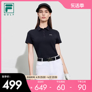 fila斐乐女子针织短袖polo衫，2023夏新高尔夫运动泡泡，布上衣(布上衣)