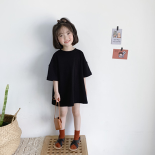 亲子款2023夏季韩版男女童，宝宝棉麻透气个性，简约短袖中性长t恤潮