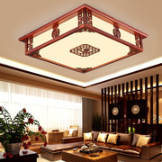 中式长方形实木卧室灯具中国风，仿古仿羊皮客餐厅led荷花吸顶灯饰