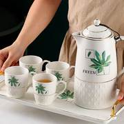 耐高温陶瓷冷水壶套装凉水壶，茶壶水杯创意北欧带托盘大容量柠檬冰
