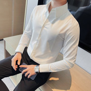 2024秋季长袖白色衬衫英伦商务，正装法式扣大尖领免烫修身衬衣