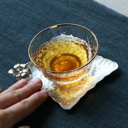 手工甩制锤纹茶具，加厚耐热锤纹玻璃杯小茶杯子，六角线水晶茶杯