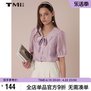 TMi同款天谜女装23夏季领结V领纯色淑女小衫232190