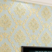 欧式无纺布壁纸加厚3d立体精压大马士革卧室，客厅背景墙纸环保奢华
