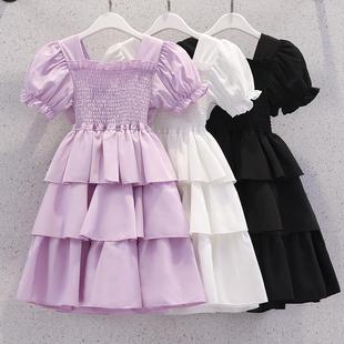 女童时髦连衣裙夏季小女孩，洋气蝴蝶结公主裙，儿童中大童短袖蛋糕裙