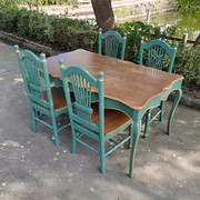 美式乡村家具田园实木复古桌椅，饭桌子长桌，地中海风格4人餐桌组合