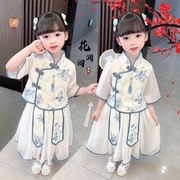 汉服女童夏季古风超仙2023青花瓷套装民族服装改良唐装公主裙