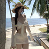 韩国泳装纯色复古小胸三件套裙款系绳比基尼Bikini分体泳衣女日韩