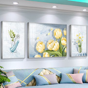 轻奢奶油风客厅装饰画高级感沙发背景墙挂画北欧抽象三联花卉壁画