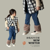 韩版女童加绒牛仔裤2023冬装洋气，拼毛保暖儿童，冬季加厚长裤子
