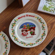日本正版蒙奇奇盘子可爱卡通陶瓷餐盘圣诞冬青点心盘日式碟子