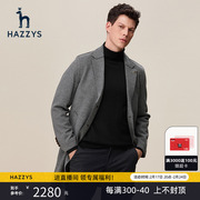 hazzys哈吉斯(哈吉斯)中长款男士羊毛外套，韩版时尚绅士毛呢大衣男潮流男装