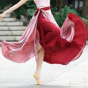 一片式系带半身裙双色雪纺，度假裹裙720度跳舞长裙绸缎仙女古典舞