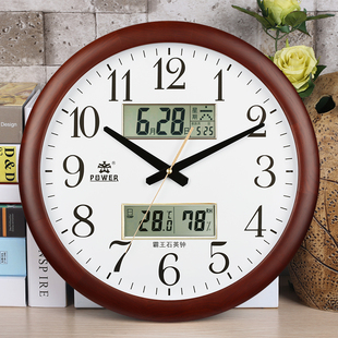 实木挂钟客厅家用创意钟表欧式挂表现代简约静音圆形电子石英时钟