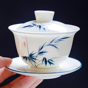悬停三才盖碗茶杯单个大号手绘羊脂玉白瓷茶具陶瓷敬茶碗茶杯防烫