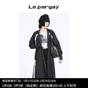 Lapargay纳帕佳2024春季外套长款黑白时尚宽松连帽薄款风衣女