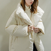 冬季蓬松加厚白鸭绒羽绒服女设计感高领保暖宽松外套出口欧美