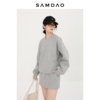 samdao慵懒美式卫衣套装-花，灰色-净版运动长袖休闲短裙两件套
