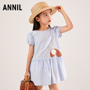安奈儿童装夏季女小童短袖连衣裙女孩全棉卡通单层裙子透气薄
