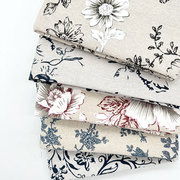 棉麻布料中国风复古青花瓷花纹，印花布桌布沙发面料碎布头处理