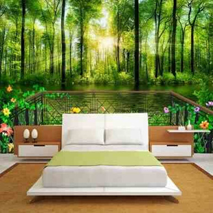 壁画墙布树林3d壁纸大k自然，电视客厅i无缝大型风景沙发背景立体墙