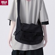 muji无印良品日系黑色百搭单肩斜挎包，帆布包包学生书包背包包男女