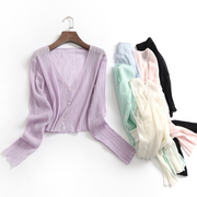 Z389冰感薄款防晒短款上衣V领夏季单排扣长袖空调衫女针织衫