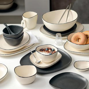 jiwoo北欧创意家用碗碟餐具，组合加厚现代陶瓷碗面，碗盘子单个饭碗