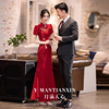 中式敬酒服2024夏季酒，红色新娘结婚订婚礼服鱼尾高级长款旗袍